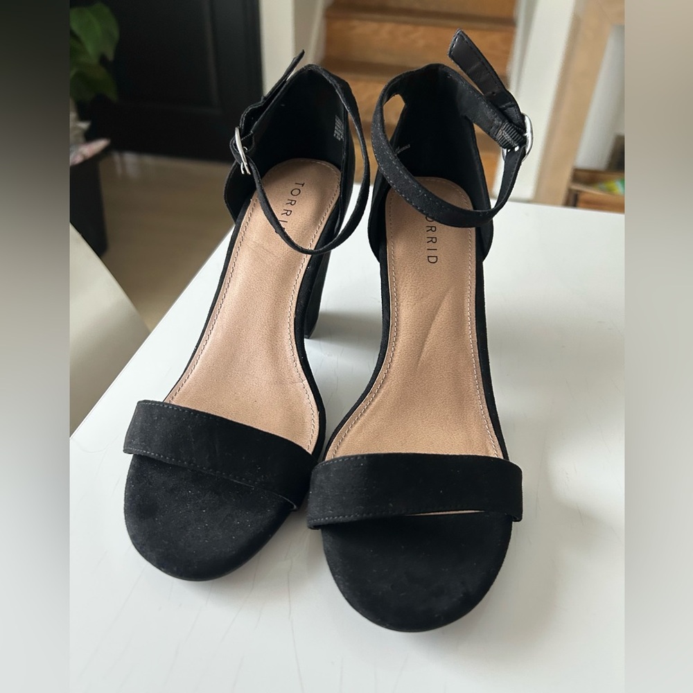 Black Suede Block Heel Sandals with Ankle Strap - Picture 2 of 7
